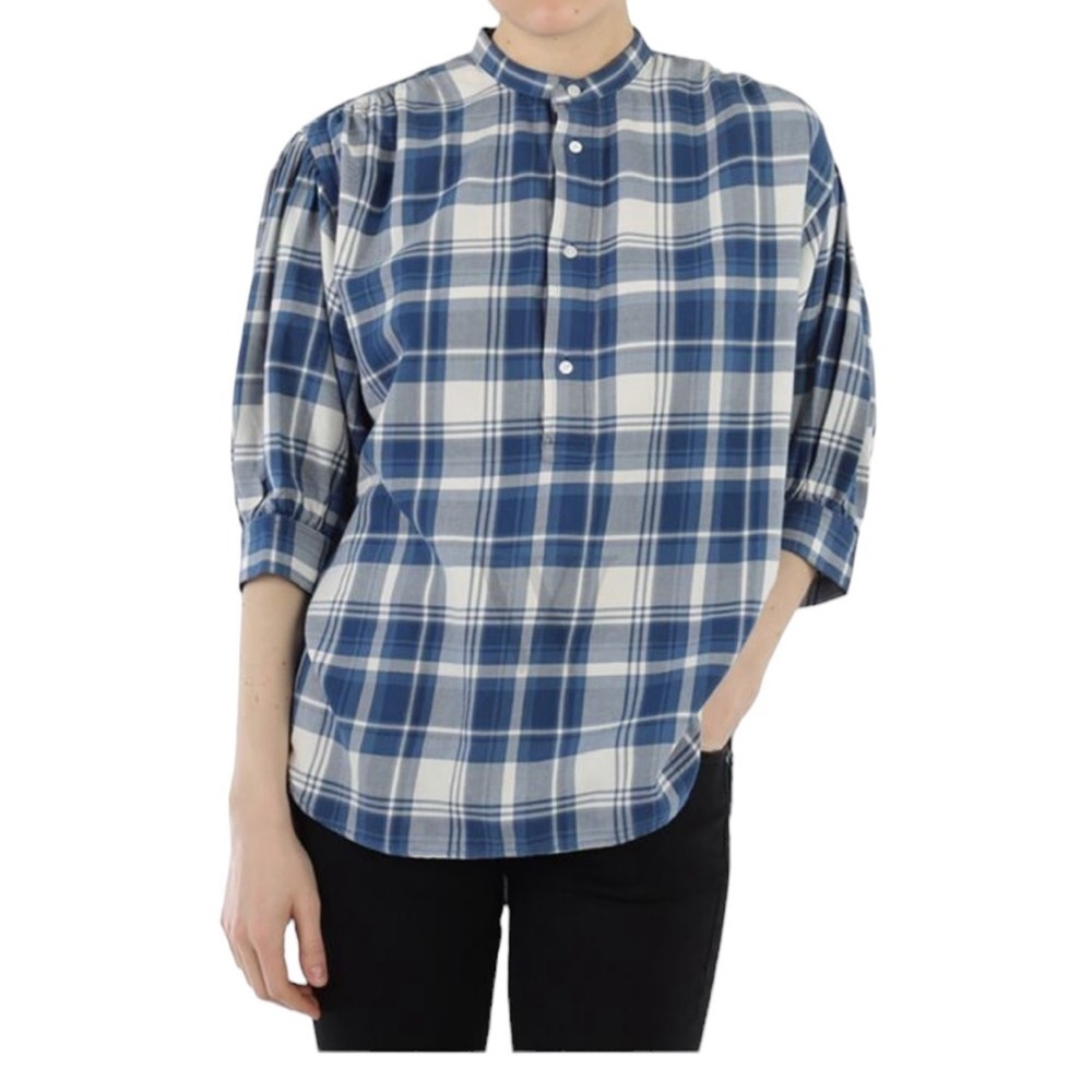 Polo Ralph Lauren Dian Blue Plaid Check Print Puff Sleeve Shirt Size M - Picture 2 of 12